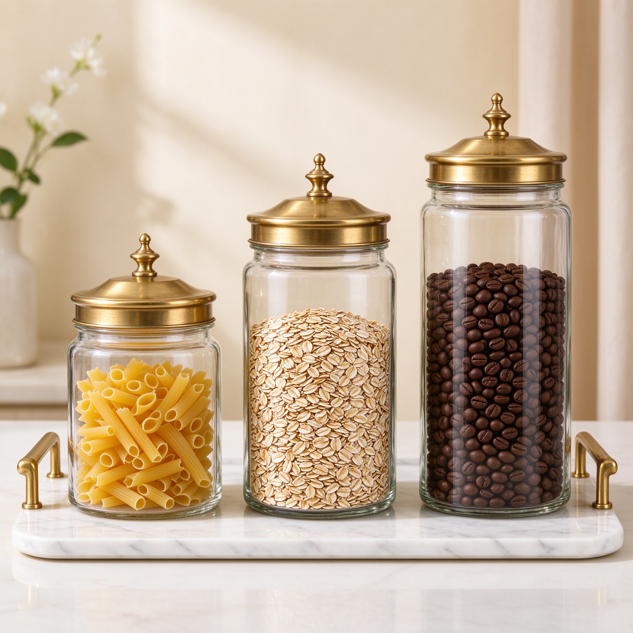 Apothecary Glass Jars, Brass Lids